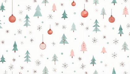 Charming Christmas pattern with trees and ornaments for festive decoration