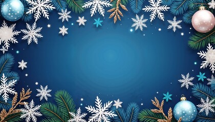Festive Christmas pattern for decoration with snowflakes and ornaments on a blue background