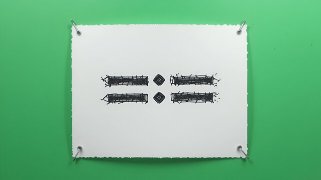 video animation drawing sketch black and white math equal symbol, on a green chroma key background