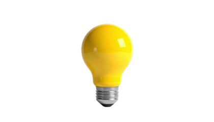 Yellow bulb glows, against black, classic shape with silver base