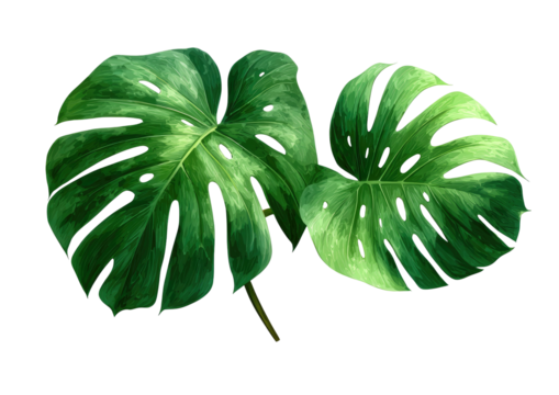 Two lush, green Monstera leaves, digitally rendered