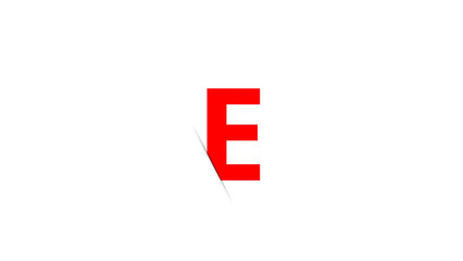Red letter E is on a plain white background with a cut effect.