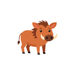 Fototapeta premium Delightful depiction of a cartoon warthog standing isolated against white background inviting