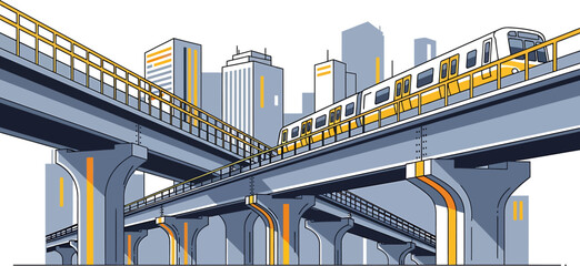 Modern Elevated Train System in Urban Landscape Transportation and Infrastructure Illustration