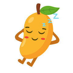 Cute Mango Cartoon Character Sleeping Flat Illustration