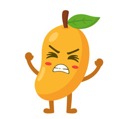 Angry Mango Cartoon Character with Fists Up Flat Illustration