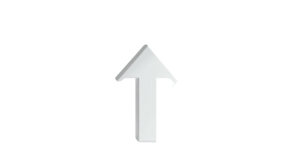 Silvery up arrow isolated against a black background