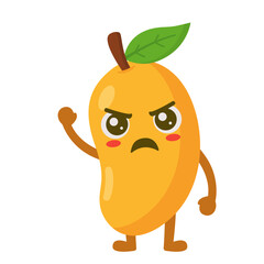Angry Mango Cartoon Character Raising Arm Flat Illustration