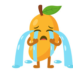 Crying Mango Cartoon Character with Tears Flat Illustration