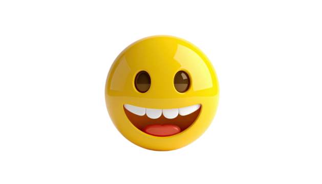 Happy 3D yellow emoji with large grin, isolated on black - Powered by Adobe