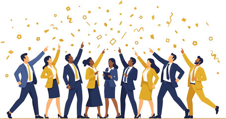 Diverse Professionals Celebrating Success with Confetti