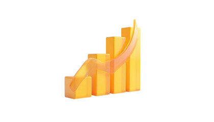 Golden bar graph with a rising arrow against black background