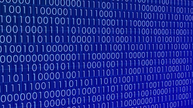 Blue digital binary code background with numbers forming a technology pattern