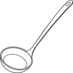 Simple kitchen ladle outline drawing portraying functional cooking tools suitable for serving soups and sauces