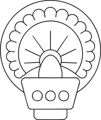 Abstract circular emblem line art featuring scalloped border radial lines and geometric decorative design elements