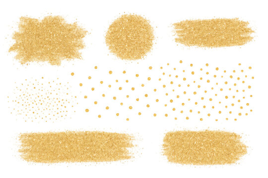 Golden glitter elements set transforming, shimmering dust with sparkling brush strokes on transparent background - Powered by Adobe