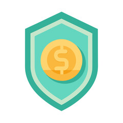 Secure financial protection shield with dollar coin icon for safety concept |editable svg
