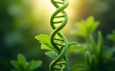 Green plant dna helix glowing with natural light showing eco science and genetic research, smart healthcare. High quality
