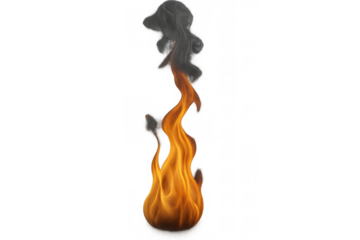 Burning fire element with dark smoke creating heat and destructive energy on a transparent background