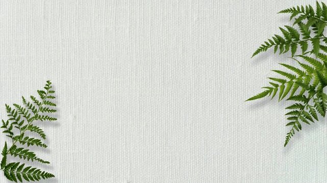 Delicate fern fronds gently swaying against a textured white background, creating a peaceful botanical scene perfect for wellness or calming nature content