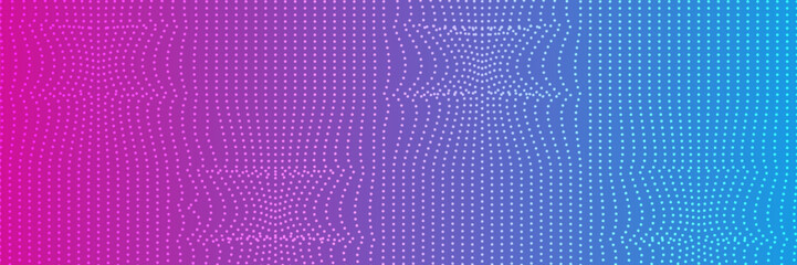 Abstract background with a purple gradient. The background has a dotted texture with flowing wave patterns. Blue and purple tones. Neon glow halftone pattern background. Blue background vector.