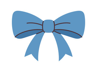Vector cute blue bow with wide loops, short pointed ribbons, and soft shading. Elegant decorative accessory for gifts, celebration, greeting cards, holidays, and fashion design in flat style.