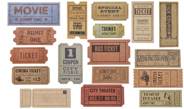 Old vintage bus ticket isolated on white background