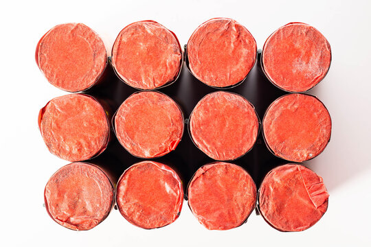 Packaging of flying circoblits fireworks on the table. Safety with pyrotechnics, close-up