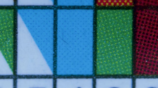 LAN Cat5 cable connector color codes under microscope
