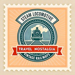 Vintage Steam Locomotive Travel Stamp Design