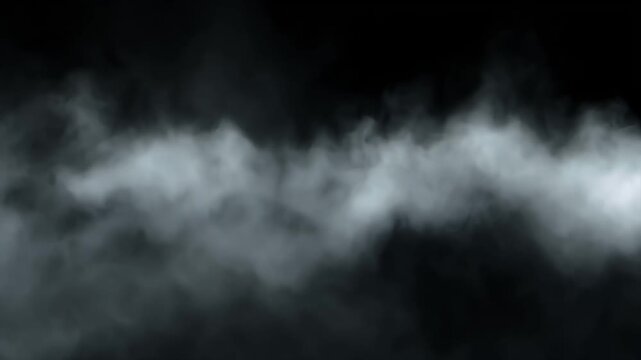 White smoke drifting across a pure black background, creating soft ethereal motion with cinematic seamless looping and atmospheric 16:9 visuals
