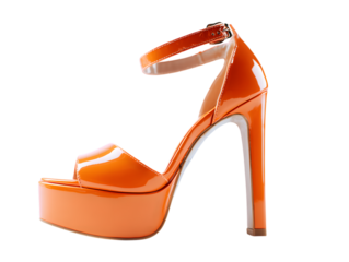 Orange high heel platform sandal isolated on transparent background