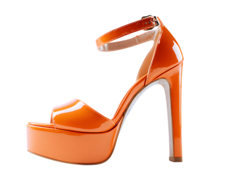 Orange high heel platform sandal isolated on transparent background