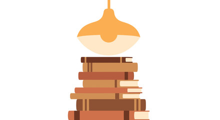 Stack of books illuminated by a hanging lamp.