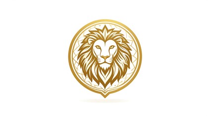 A golden lion head with a majestic mane enclosed in an ornate circular frame, radiating power and sophistication
