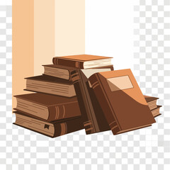 Stack of brown books with tan covers and pages.