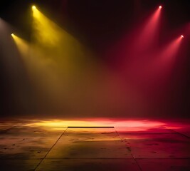 Warm Yellow and Red Stage Lights With Atmospheric Fog