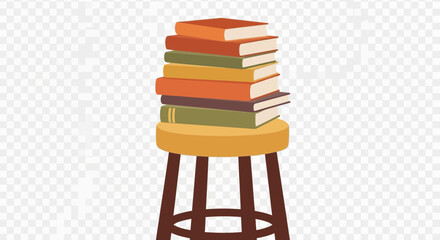 Stack of colorful books on a stool.
