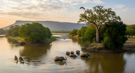 Drone View of Lower Zambezi Canoe Safari and Riverbanks