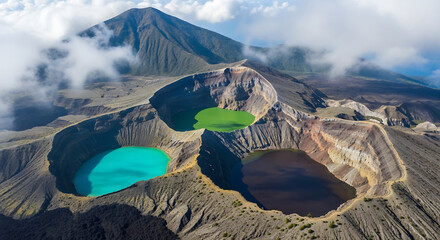 Drone Photography of Crater Lakes at Kelimutu Volcano Flores Indonesia