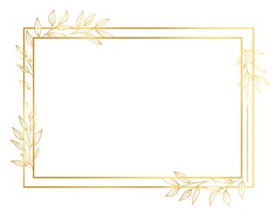 A golden, rectangular frame with delicate, linear floral elements at the corners and along the sides, on a clean, white backdrop