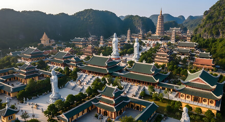 Drone Shot of Bai Dinh Pagoda Complex Largest in Vietnam
