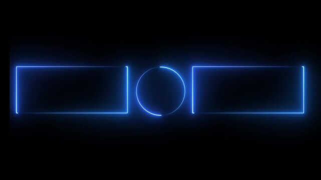 Abstract glowing geometric rectangle and circle frame. neon light rectangle and circle border frame animation on black background. 