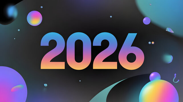 Futuristic colorful 2026 new year design with neon shapes