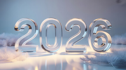 2026 typography over snowy winter landscape