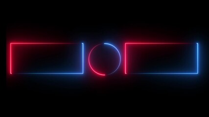 Abstract glowing geometric rectangle and circle frame. neon light rectangle and circle border frame animation on black background.  - Powered by Adobe