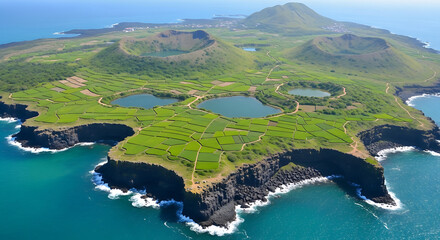 Drone Shot of Ly Son Island Garlic Fields and Volcanic Landscape