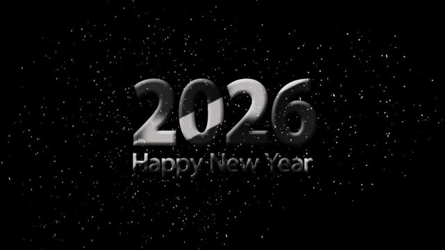 Happy New Year 2026 Celebration 4k video with Fireworks, snowfall and lighting sparkle,  Animated midnight happy new year 2026 Social Media Wishes, Greetings, firecracker new year's eve.