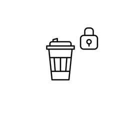 Coffee cup and lock. Cafe loyalty program, employee only. Pixel perfect, editable stroke vector icon