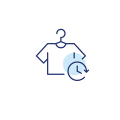 Shirt on rack and clock. Timed laundry service, limited store offer. Pixel perfect, editable stroke vector icon